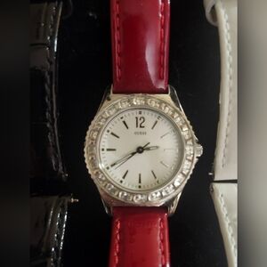 Guess Silver Watch with 3 Interchangeable Leather Straps